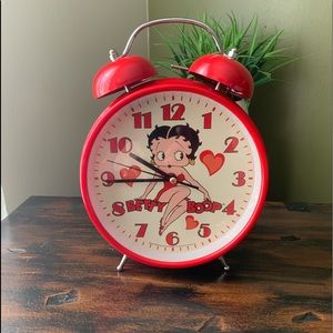 Betty Boop alarm table clock red king feature Vintage Working 11" Large